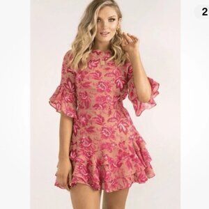 SUNDAE MUSE Pink and Tan Christy Dress Open Back Mini Dress Sz 8